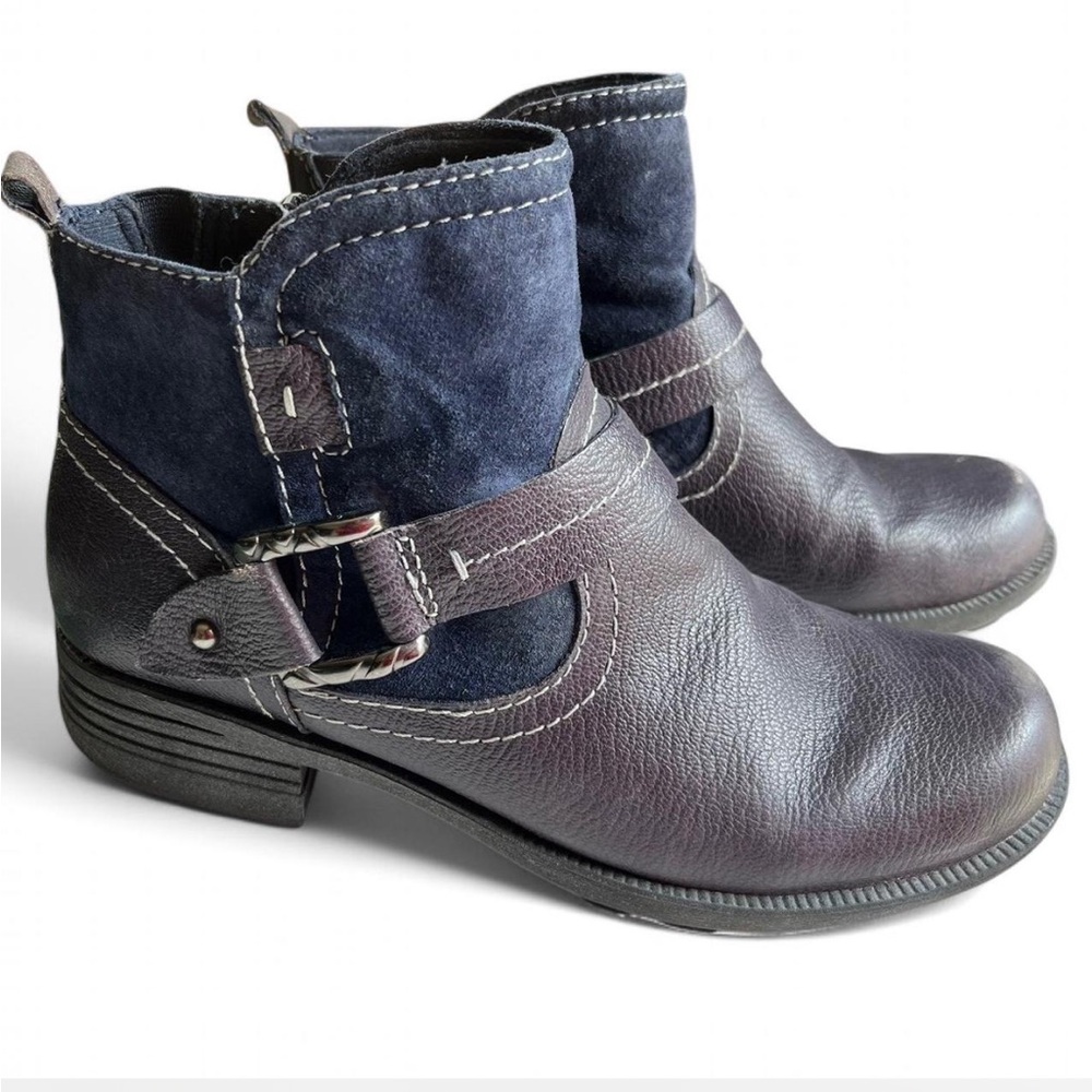 Earth Origins Blue Leather Boots Women Size 8 Comfort Insoles for High Arches